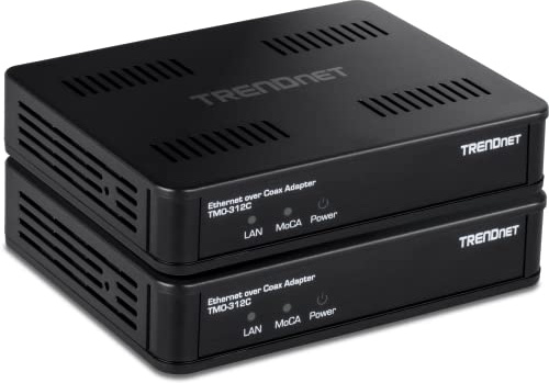 TRENDnet Adaptador Ethernet sobre coaxial Moca 2.5 (Paquete de 2), TMO-312C2K, Compatible con Moca 2.0/1.1/1.0, Puerto LAN RJ-45 Gigabit, soporta Rendimiento de Red de hasta 1 Gbps, soporta hasta 16