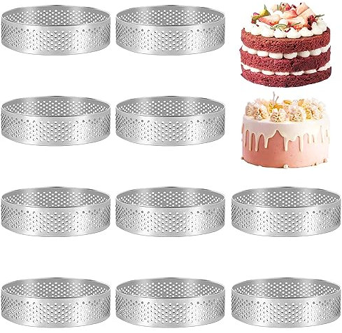 Gokelomg 10 StüCk Runder Edelstahl-Tortenring Tower Pie Kuchenform Backwerkzeuge Perforierter Kuchen Mousse, 8 Cm