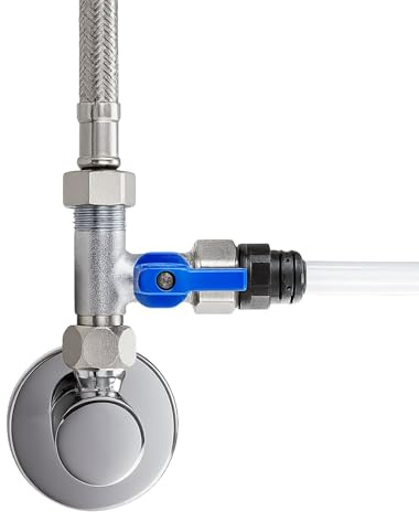 Rubinetto di intercettazione, valvola di arresto adattatore a T, diverse misure per il collegamento di filtro dell'acqua, osmosi inversa, frigoriferi side-by-side, dimensioni: (3/8 AG x 8 mm x 3/8 ÜM)