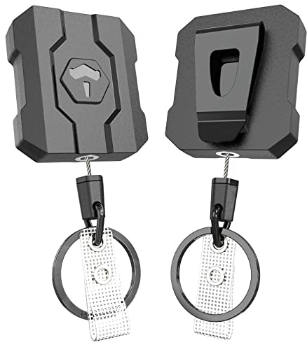 Retractable Keychain Badge Holder with Belt Clip, Heavy Duty Carabiner ID Badge Clip Reel, 32” Steel Retractable Cord, 10 oz Rebound，2 Pack Key Back