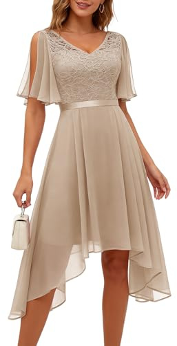 BeryLove Homecoming Cocktail Formal Dress for Women Elegant Flowy Wedding Guest Lace Chiffon Evening Party Prom Bridesmaid Gowns 7057 Champagne M