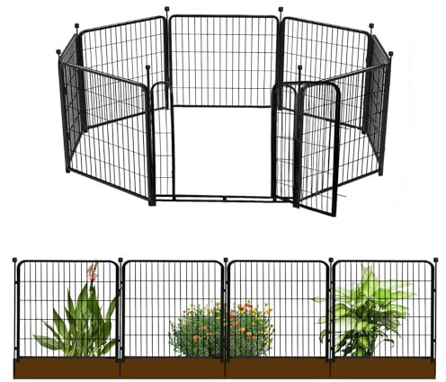 Getlay 61 cm (H) recinzione decorativa da giardino con cancello, 8 pannelli per un totale di 4,9 m (L) recinzione per animali in ferro resistente, adatta per recinzione interna per animali domestici o