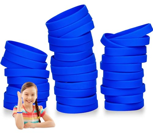 THXIY 7'' Braccialetti in silicone per bambini adolescenti, 50 pezzi braccialetti di gomma, cinturini da polso in gomma sportivi per eventi blu