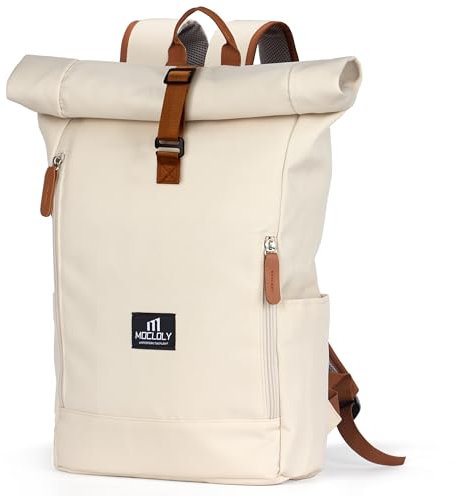 MOCLOLY Rolltop Rucksack Damen - Wasserdicht Rollrucksack - Mit Laptopfach Klein Travel Backpack, Elegant Reiserucksack für Uni Business Arbeit City Reise - Beige
