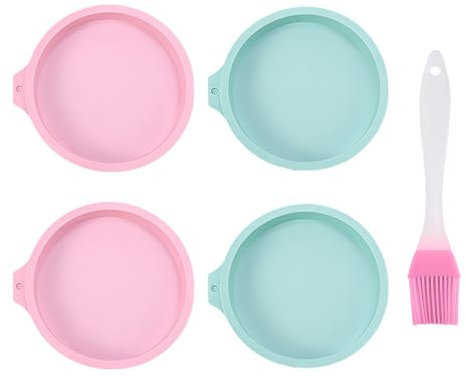 4 Stück Heißluftfritteuse-Eierformen, 1 Stück Silikonpinsel, Heißluftfritteuse-Auflaufförmchen, Silikon-Eierset, Heißluftfritteuse-Kuchenformen, Wiederverwendbare Backwerkzeuge (Rosa, Grün)