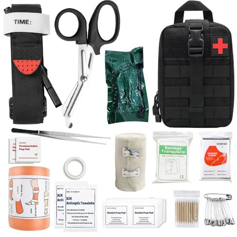 KUWUNG 46 Stück Erste Hilfe Set Outdoor, Erste Hilfe Trauma Set, First Aid Kit Military, Notfall Trauma Survival Ausrüstung, Medizinische Taktische Tasche für Outdoor-Camping, Auto, Zuhause