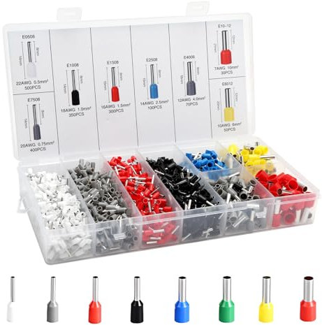 HENGBIRD 1800 Piezas Terminales Eléctricos 0,5-10mm², Crimp Terminal con Aislado de Colores, Punteras Electricas de Latón Estañado con 8 Tamaños, Terminales Cables Electricos para Conexión de Cables