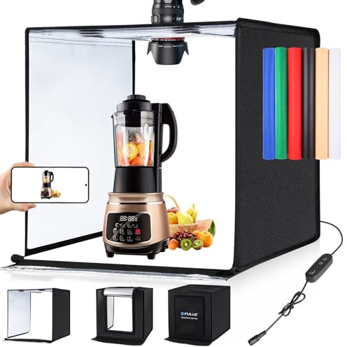 PULUZ Large Photography Light Box, 24x24 inches Photography Light Tent, 60cm x 60cm Photo Studio for Big Product, Portable Photo Booth with 2 Light Board＆ 6 Color backdrops, 5500K Lighting, US Plug