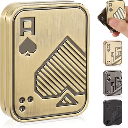 Bufccy Fidget Slider, Relieve Stress Anxiety Hand Spinners Toy (Gold A) | Magnetic Metal Haptic Poker Push Card, Fidget Clicker for ADHD, Fidget Toys Adults for Teens, Boyfriend, Husband and Father