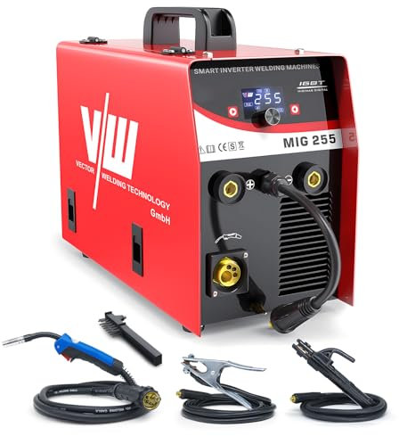 VECOR WELDING Máquina de Soldadura Mig Mag con Gas 255A Soldador Hilo Continuo con Gas MMA/MIG/Lift-TIG, Soldadora MIG con MCU, Tecnología IGBT y Pantalla LED