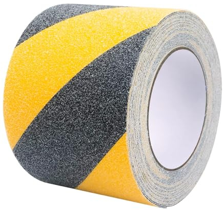 Duccinp Nastro adesivo antiscivolo nero e giallo con autoadesivo, 10 cm x 10 m, per gradini, nastro adesivo antiscivolo, alta trazione per pavimenti interni ed esterni