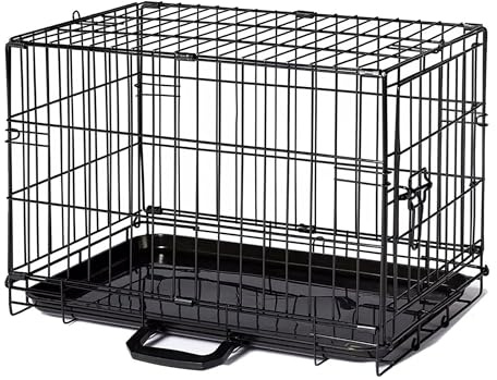VELVETIO Foldable Dog Cage with Leak Proof Tray, 20 - Inch Single Door Metal Pets Training Crate, Heavy Duty Chew Resistant Plastic Base Pan, (48 X 33 X 42 Cm), Black