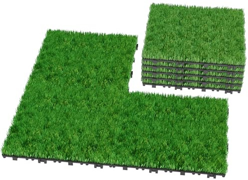 PEILU Baldosas de césped artificial para terraza, 30 x 30 cm, alfombra de césped, azulejos, baldosa de clic, en polietileno, pasto artificial, terrazas cortables, juego de 11 unidades, para 1 m²