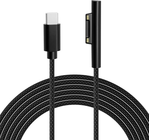 Surface USB-C Ladekabel, 2.0m Nylon geflochten, 45W (15V/3A) PD-Kompatibel,für Microsoft Surface Pro 3/4/5/6/7, Go 2, Laptop 1/2/3,Book1/2. (PD-Netzteil erforderlich).