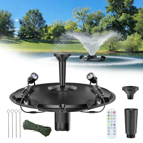 POPOSOAP Floating Pond Fountain & Aerator Complete Kit with LED Lights