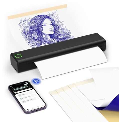 BORN4SHIP P84 Stampante Stencil Tattoo A4 con 5 Pezzi di Carta Trasferimento, Connessione Bluetooth, Compatibile con Compatibile con Smartphone e PC, per Artisti e Principianti