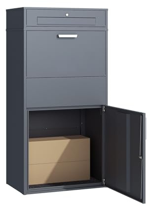 WESTMANN Pavo Briefkasten mit Paketbox | freistehend | abschließbar | 3-Fach-System | Stahl verzinkt & pulverbeschichtet | Anthrazit RAL 7016 | wetterfest | für Pakete & Briefe