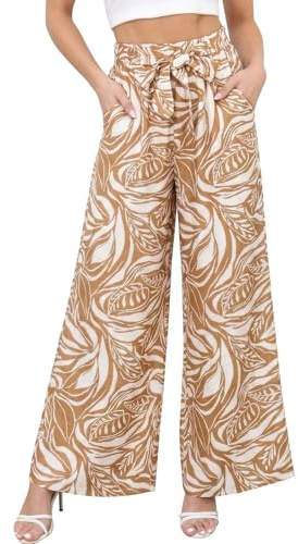 Genfien Pantalon Femme Été Pantalons Taille Haute Elastique Palazzo Pants Jambe Large Fluide Droit Décontractée Elegant avec Poches Léger