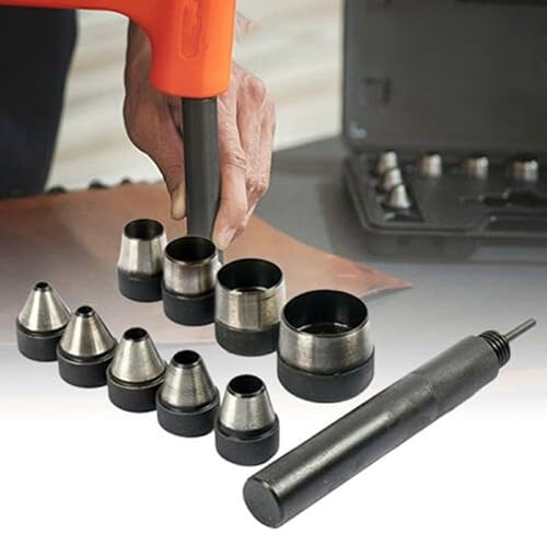 Juego de 10 perforadores huecos, troqueles intercambiables de acero de alto carbono con mango, cortador resistente para juntas de goma de vinilo y cuero