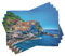 Lunarable Wanderlust Tischsets 4er Set, Mediterranes Meer Traditionelles italienisches Design Cliff Coastline View Mountain, waschbare Stoff-Platzsets für Esstisch, Standardgröße, Gelb Rosa