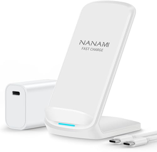 NANAMI Fast Wireless Charger,15W Induktive Ladestation für Samsung Galaxy S26 S25 S24 S23 S22 S21 Ultra Plus,Handy Ständer (mit 20W USB ladegerät PD Adapter) für iPhone 17 16 15 14 13 12 11 Pro Max XR