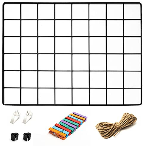 1 Pack Wire Wall Grid Panel | Hanging Home, Office & Kitchen Décor | Mesh Storage Organizer & Picture Frame | Wire Notice Board | Memo & Photo Board | Wall Display | Metal & Black