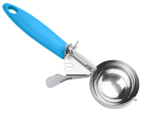 JUNADAEL J Cuchara de porciones, cuchara de plato de 3.2 onzas, cuchara #12, cuchara grande de 6.5 cucharadas, mango azul, para control de porciones, masa de galletas, masa de cupcakes, helado