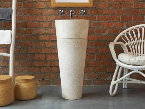 Vente-unique-Lavabo con pedestal de mármol LANTA - Color crema
