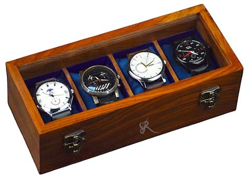 Royal Craft Expertise Boîte à montres en bois pour homme - Vitrine de montres avec compartiments | Organisateur de montres en bois (marron foncé - 4 compartiments)