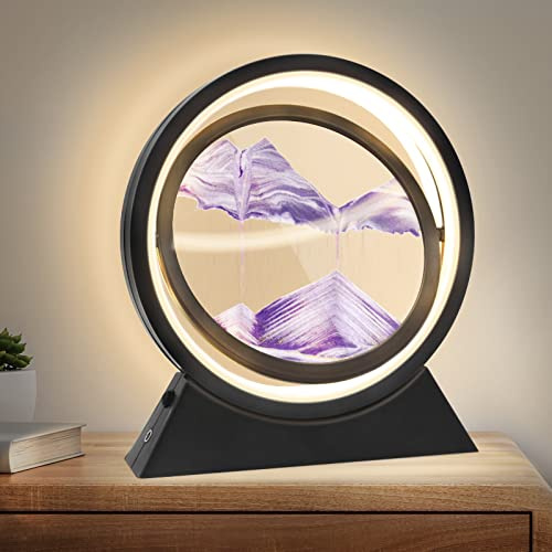 Wai Danie Sable mobile avec lumière LED, paysage de sable cinétique relaxant en verre rond cinétique pour adultes et enfants, jouets de bureau 3D pour décoration de la maison, du bureau – Violet