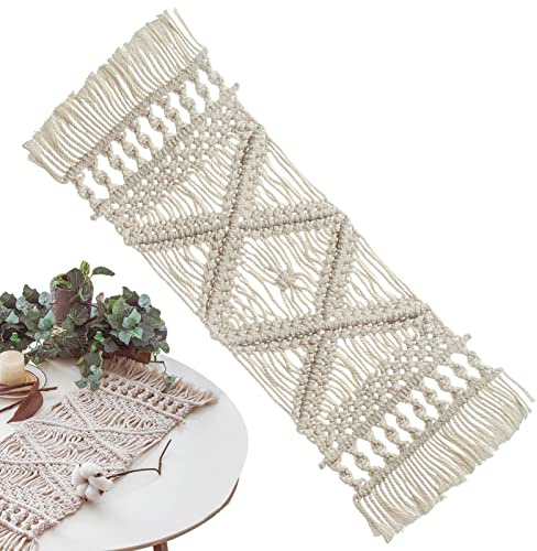 Napperon en Macramé Napperons Boho Coaster Napperon Table Macramé Coaster SetCup Pad Boho Tissé À La Main Au Crochet Napperon Table, Décoration Table Mariage, 22×62 Cm