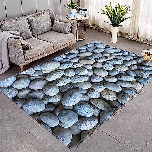 3D-Gedruckter Hellblaue Kieselsteine 80 X 160 cm -Kunstteppich, Dekorativer Teppich Für Schlafzimmer, Kinderzimmer Oder Wohnzimmer - Polyester-Soft-