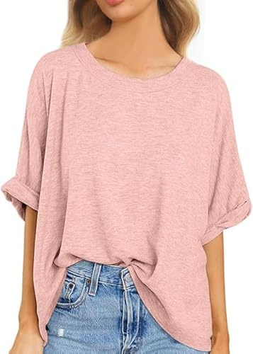 Voqeen Femmes T-Shirt Oversize Été Manches Courtes Col Rond Haut Décontracté Casual Lâches Tops Elégants Tee Shirts Blouse