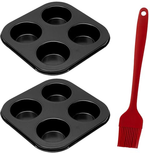 2 Pack Bakeware Yorkshire Pudding Tray Cupcake Tray Muffin Trays 4 Cup Yorkshire Pudding Tin Mini Cake Tins Baking Tray Set Non-Stick Muffin Cases for Baking Pastries , Bun, Cupcakes(Free Brush)