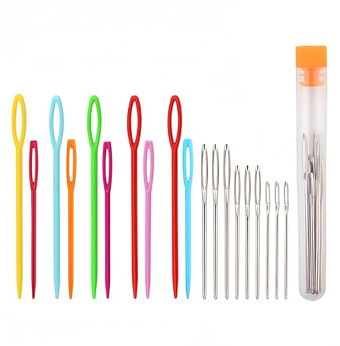 FKWKUW Agujas De Coser De Plástico Y 9 Agujas De Espuma para Ojos Grandes, Agujas De Coser De Hilo De Seguridad De Colores para Proyectos De Manualidades con Agujas para Niños