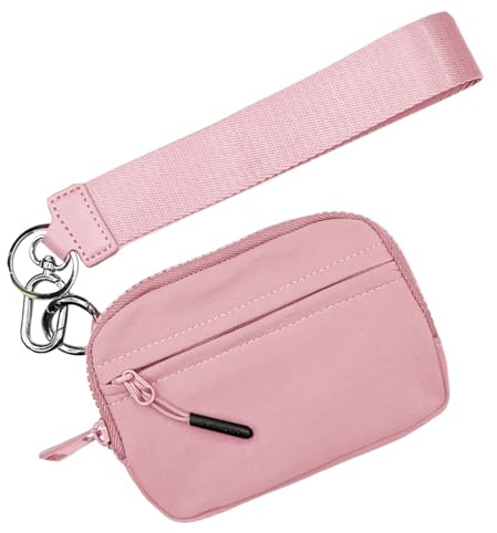 Armbandspåse – kortfodral med dragkedja, vattentät nylonnyckelring plånbok | kompakt kreditkortsplånbok med handrem, handledsväska för skydd och säkerhet, Rosa, Refer to description, Unisex