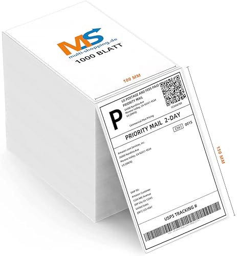 Versandetiketten 4x6 Thermo Etiketten 100 x 150 mm - 1000 Etiketten je Karton Selbstklebend Leporello Falzetiketten Perforiert DHL Wasserfester Versandaufkleber, BPA Frei