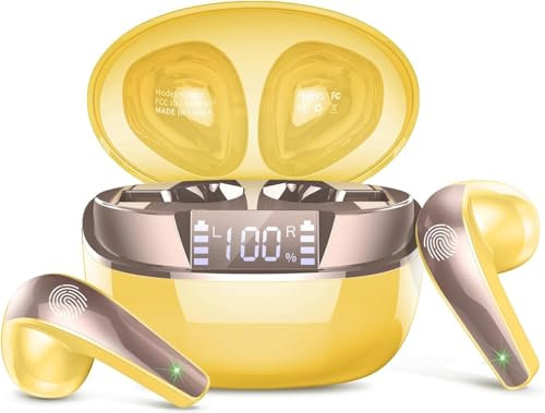 AOSRAU Écouteurs sans Fil, Mini-Casque Bluetooth 5.3, Micro antibruit, étanches, Or Jaune