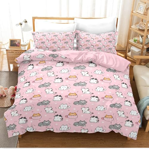 IUNTWEIE Biancheria da letto con gatto 200x200, Set di biancheria da letto con motivo gatto 3D per bambini con cerniera, Set di biancheria da letto in microfibra piacevole (100x135cm, Gatto-5)