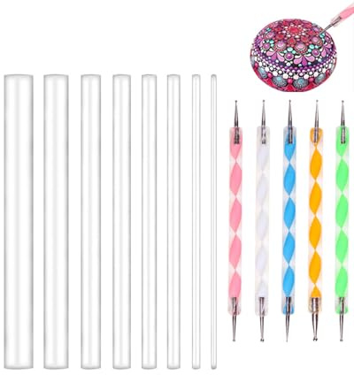 JIPUKE 13 Pcs Mandala Art Dotting Tools, Rock Painting Kit Mandala Ball Stylus Dotting Tools Nail Art Pens Acrylic Rods for DIY Nail Arts, Rock Stone Painting, Pottery Craft