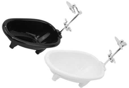 ORFOFE 2 St Dockhus Mini Badkar Badkar till Dockhus Detaljerad Miniatyr Badrumsaccessoar för Badkarsmodell för Docklek och Vit och Svart Design
