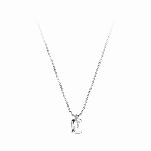 Collana da donna in argento Sterling 925 con ciondolo a forma di lettera Good Luck, catena minimalista a grana di riso con design a maglie d'oliva, argento