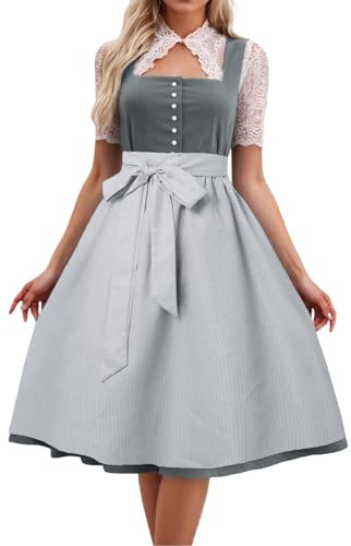 Generisch Dirndl Women's Midi Costume Dress Costume Fashion Costume Skirt Dress for Oktoberfest Special with Apron Dirndl Dress Halloween Plain Women's Suit Casual, Dark grey c, S