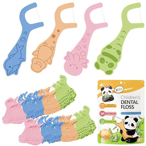 80 Fil Dentaire pour Enfants, Fil Dentaire pour Les Espaces étroits Manche de Girafe en, Bâtonnets Dentaires pour Nettoyer Les Espaces Interdentaires, Nettoyage Efficace des Dents et des Gencives