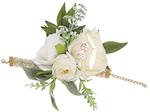 Odorkle Corsage de Poignet en ABS, Fleur de Poignet de Mariage, Rose Blanche, Corsage de de Mariée élégant avec Poignée Souple pour les événements de Bal de Mariage, 18x10x5cm