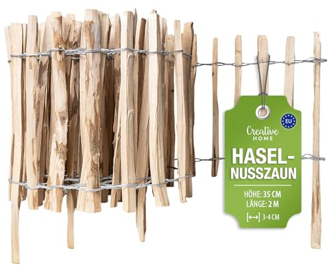 Creative Home Staketenzaun 35cm hoch und 2m lang | Haselnusszaun | Rollzaun | Lattenabstand 3-4 cm | Gartenzaun Holz Holzzaun | Zaun Garten Ideal als Rasenkante Blumenbeet Umrandung aus Haselnuss