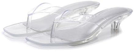 Flip Flops Women's Sandals with Transparent Strap Open Toe Fashionable Mules with Kitten Heel Toe Post Sandals for Slip-On Fashionable Comfortable Lightweight Summer Beach