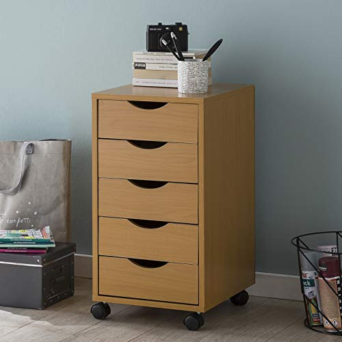 FineBuy niños contenedores de Rodillos Cool 33 x 64 x 38 cm Madera MDF 5 cajones | Contenedor Moderno de cajones con Roles | contenedor de pie Oficina