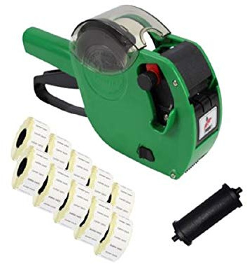 Pistolet de codage de date Panther ™ PL-2612, pack de démarrage de 15 000 étiquettes blanches permanentes « Date d'expiration » avec texte noir