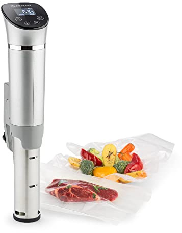 Klarstein Quickstick - Sous vide-cirkulator, Precisionskokare, Slowcooker, 1300 W, Timerfunktion, 3D Circulating, 0-95 °C, LCD-pekskärm, Vattentät, upp till 20 liter, flex, silver